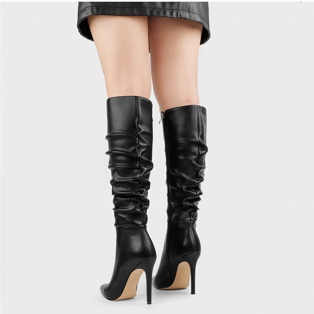 COLETER Women's Knee High Boots Pointed Toe Stiletto Zipper Boots | Amazon - Picture 3 of 4